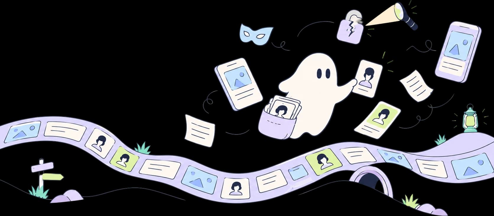 Ghost pulling cards with your face out of a stream of posts